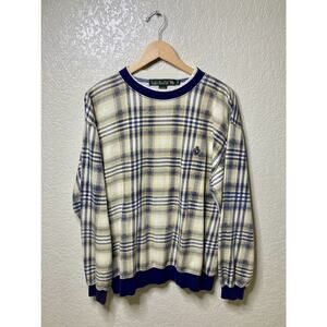 VTG 90s Knightsbridge Polo Shirt Mens Medium Crest Plaid Long Sleeve Oversized